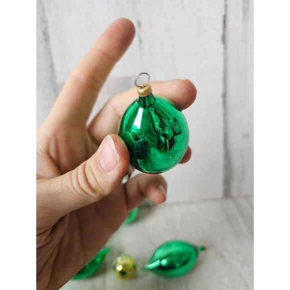 Vintage green ball teardrop Kurt Adler glitter silver set ornament tree Xmas - Picture 7 of 8